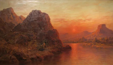 Indický lovec při západu slunce